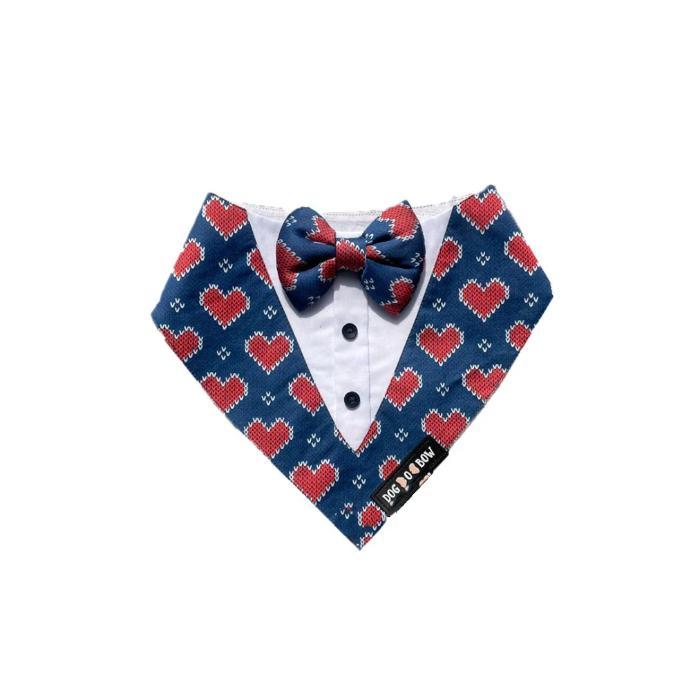 Dogobow Hearty Print Tuxedo Bandana for Dogs (Blue/Red) - Image 2
