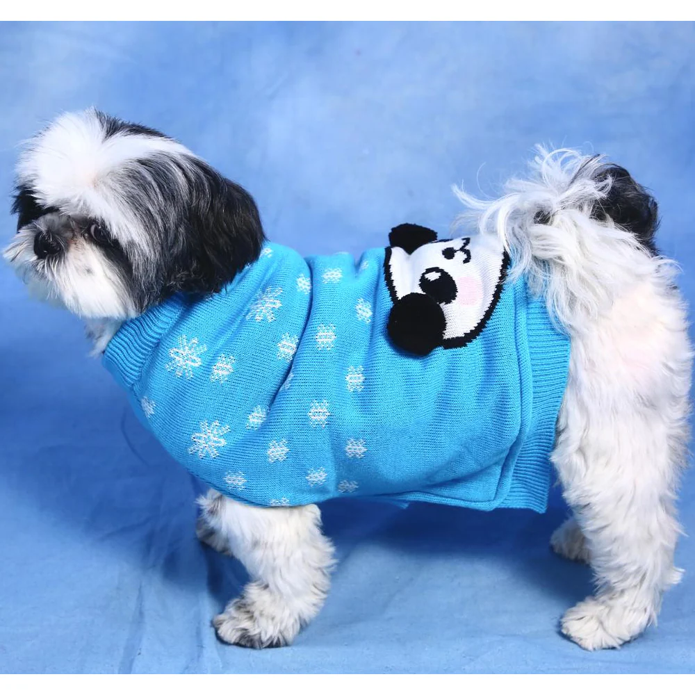 Dogobow Panda Knit Sweater for Dogs and Cats (Blue) (Get a Bow Free) - Image 3