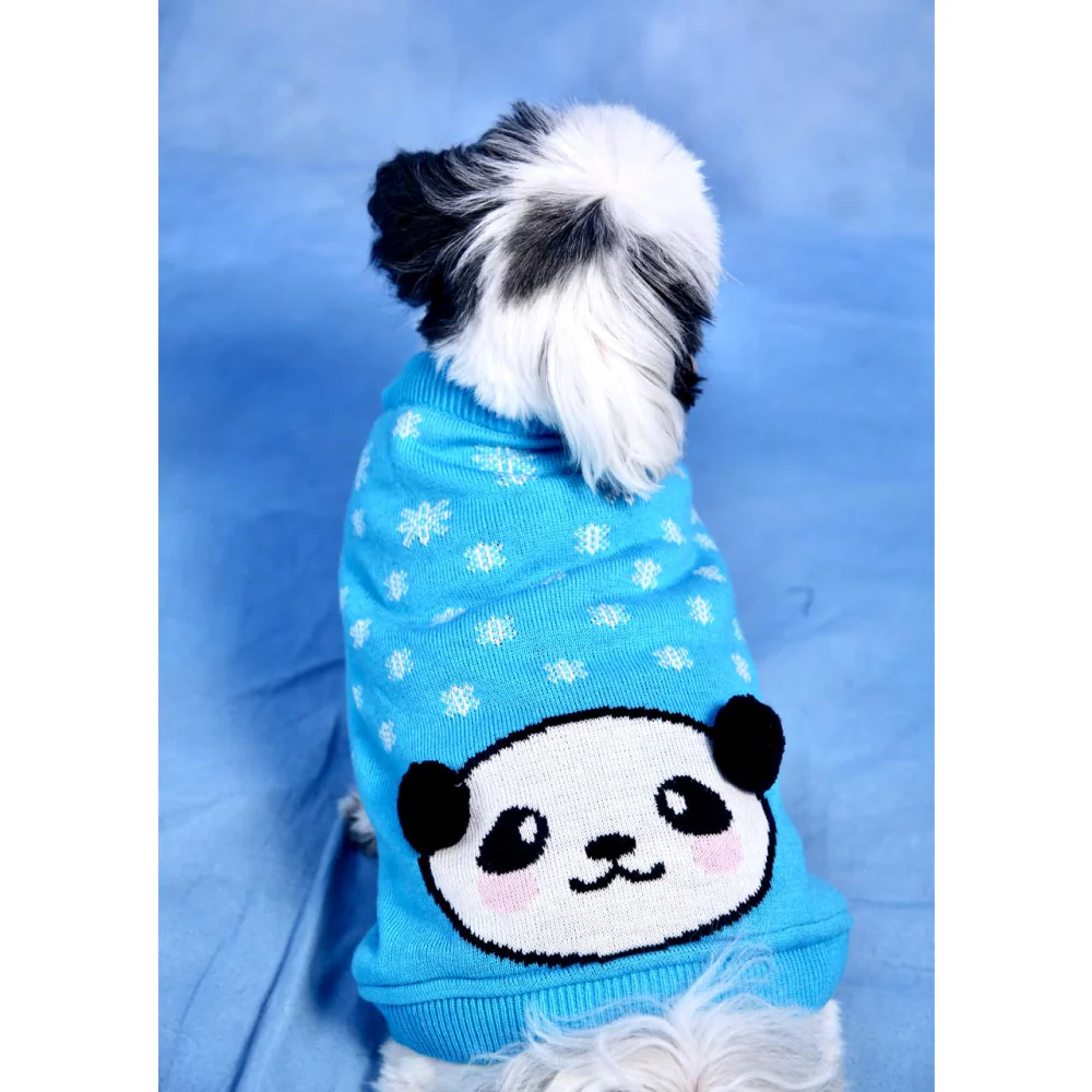 Dogobow Panda Knit Sweater for Dogs and Cats (Blue) (Get a Bow Free) - Image 5