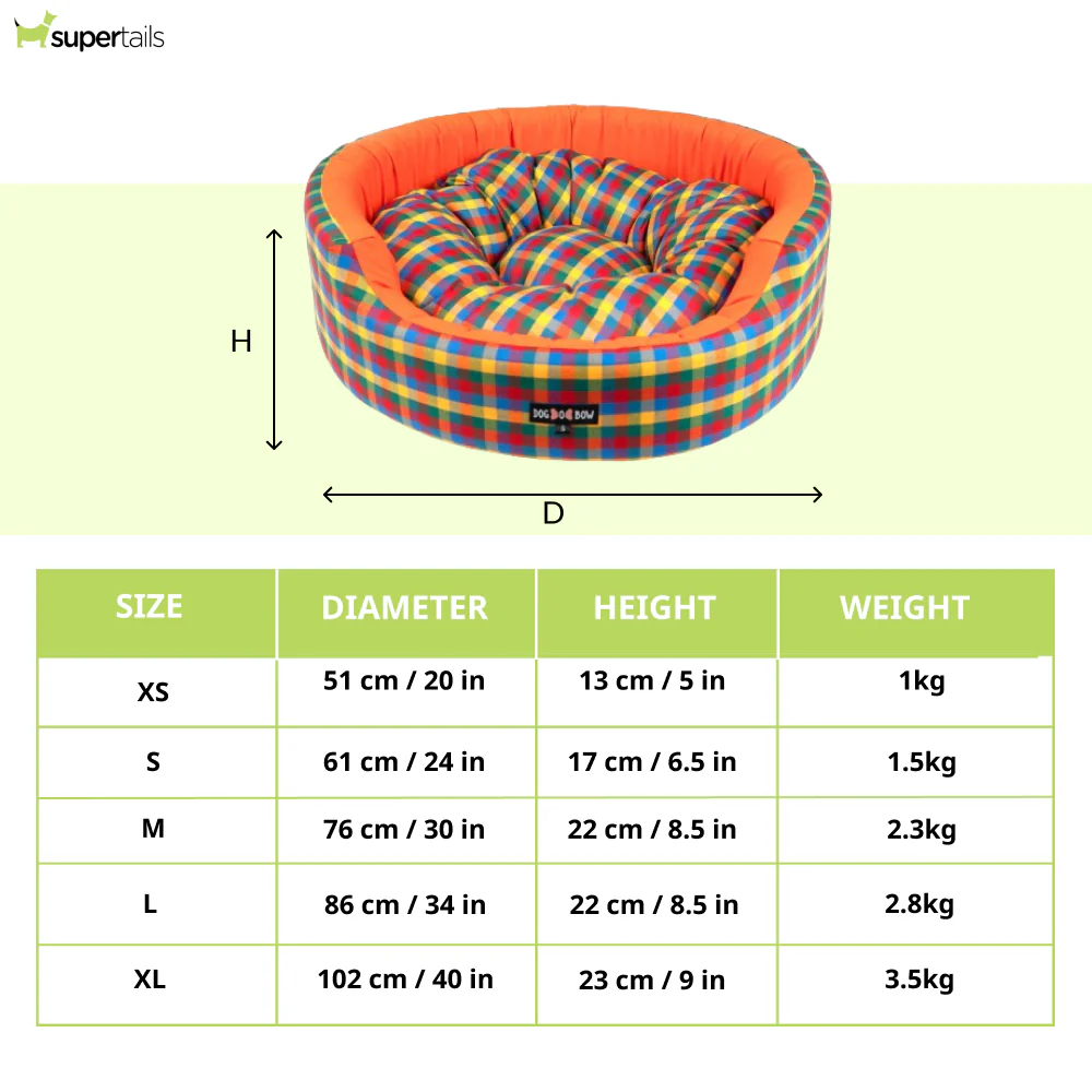 Dogobow Rubic Square Printed Round Bed for Dogs and Cats (Orange Multi Colour) - Image 2