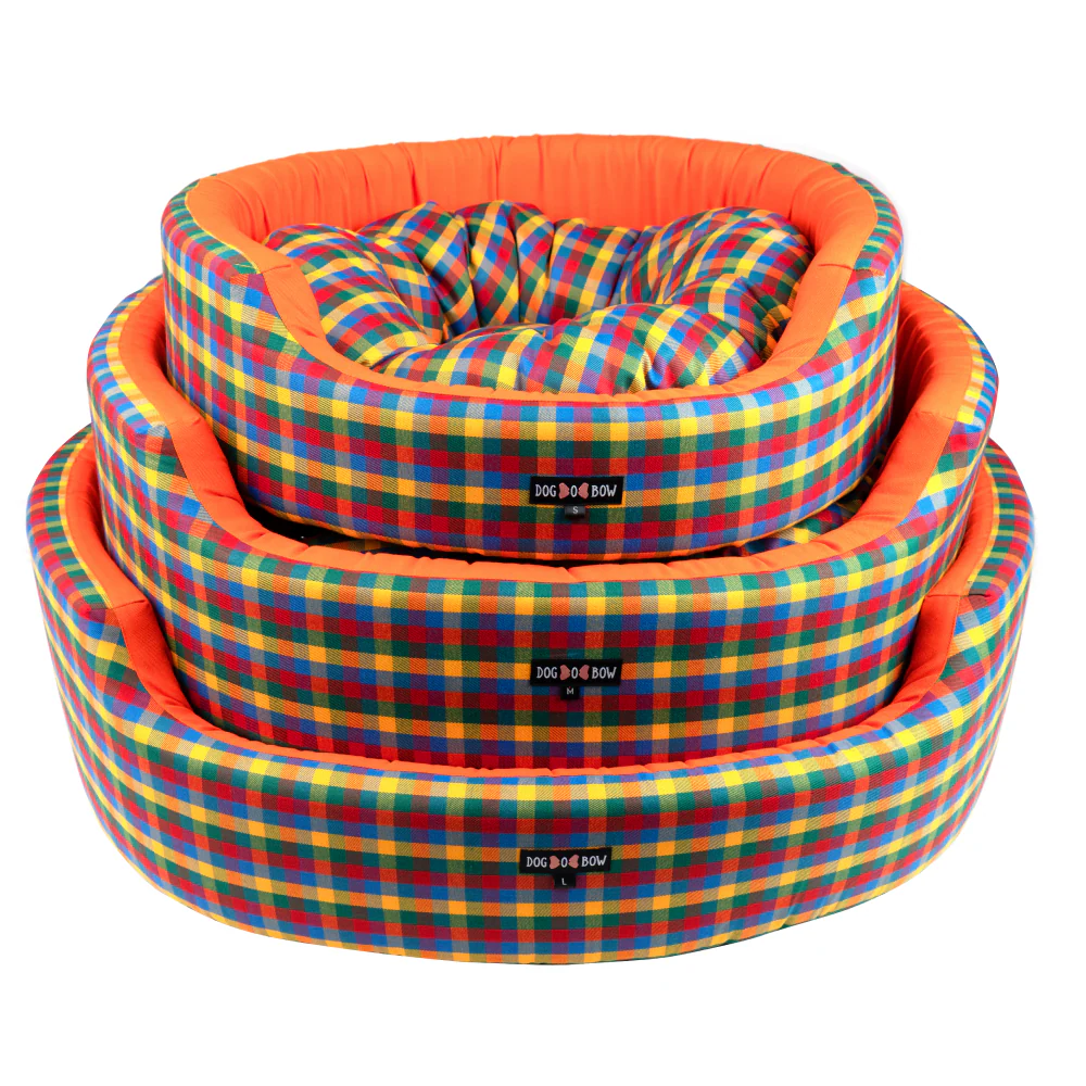 Dogobow Rubic Square Printed Round Bed for Dogs and Cats (Orange Multi Colour) - Image 3