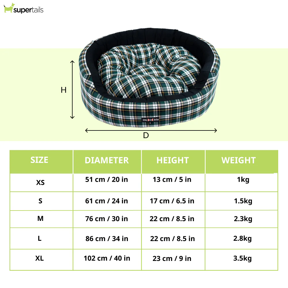 Dogobow Valley Check Round Bed for Dogs and Cats (Green) - Image 2