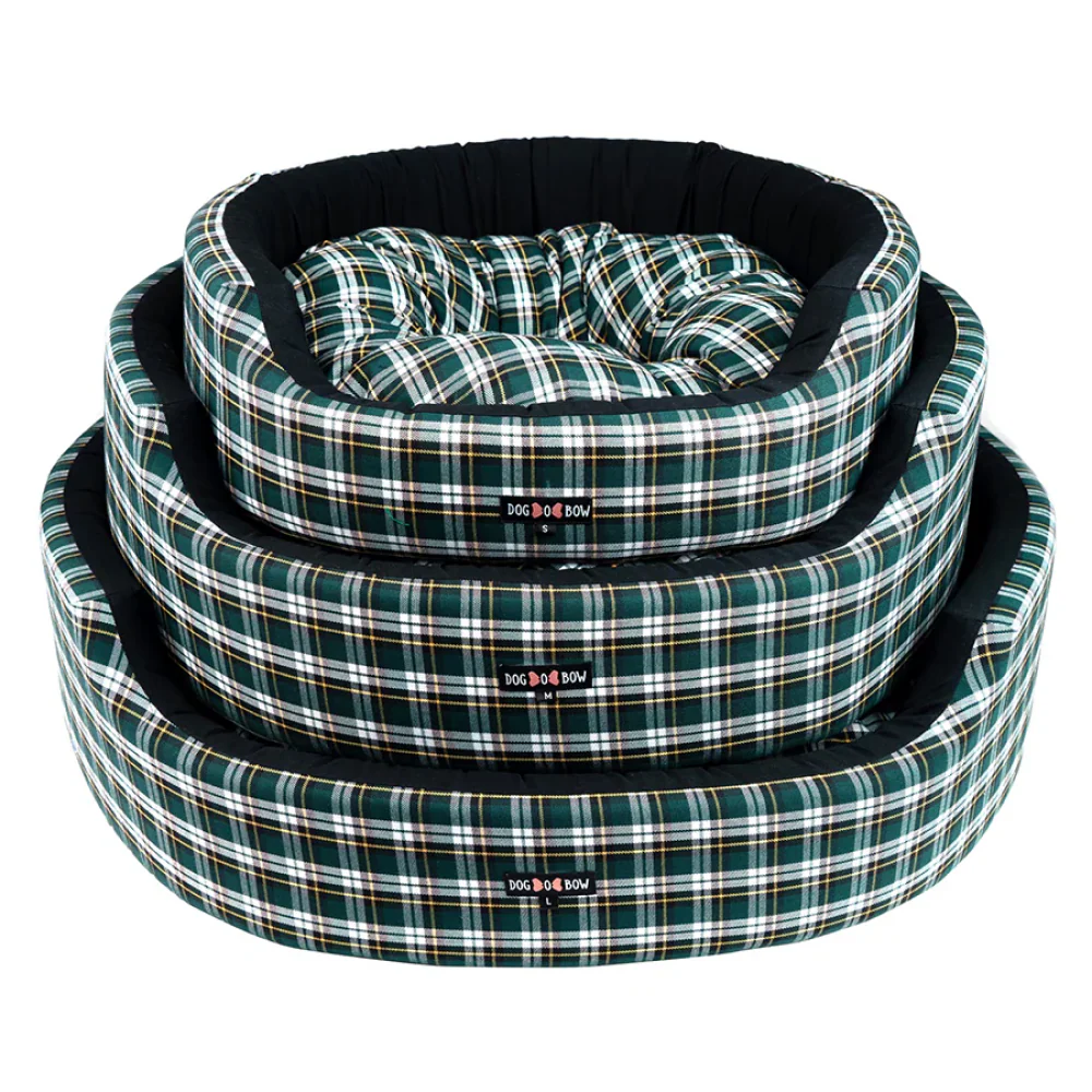 Dogobow Valley Check Round Bed for Dogs and Cats (Green) - Image 3
