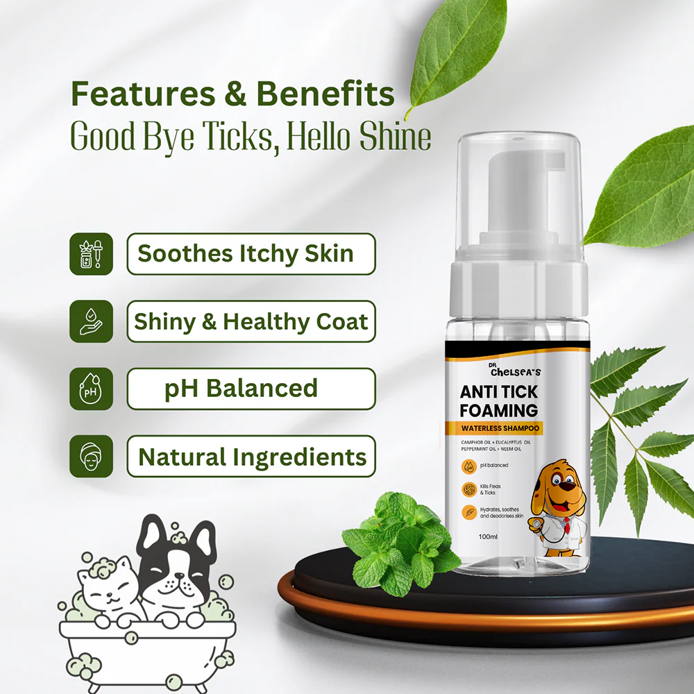 Dr. Chelsea's Anti Tick Foaming Waterless Shampoo for Cats & Dogs - Image 3