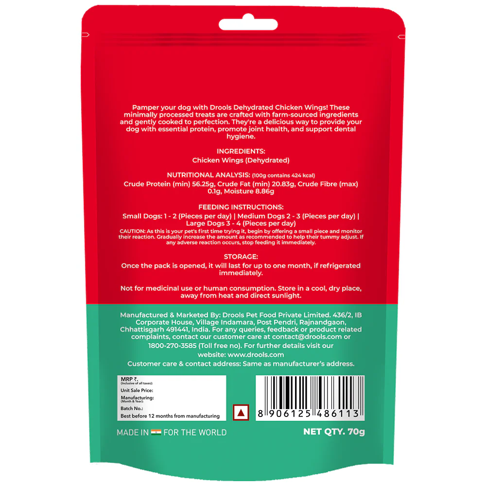 Drools Dehydrated Real Chicken Wing Chews Treat for Dogs - Image 2