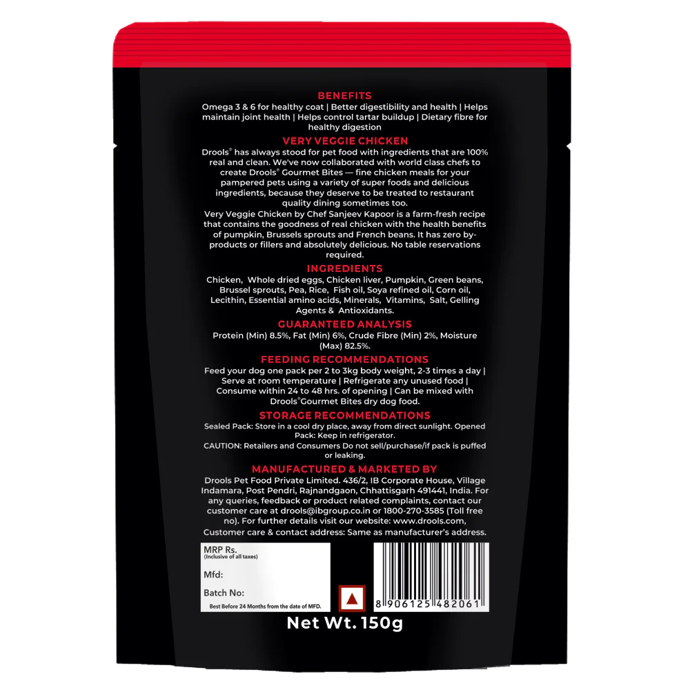 Drools Gourmet Bites Sanjeev Kapoor Recipe Very Veggie Chicken Adult Dog Wet Food - Image 8