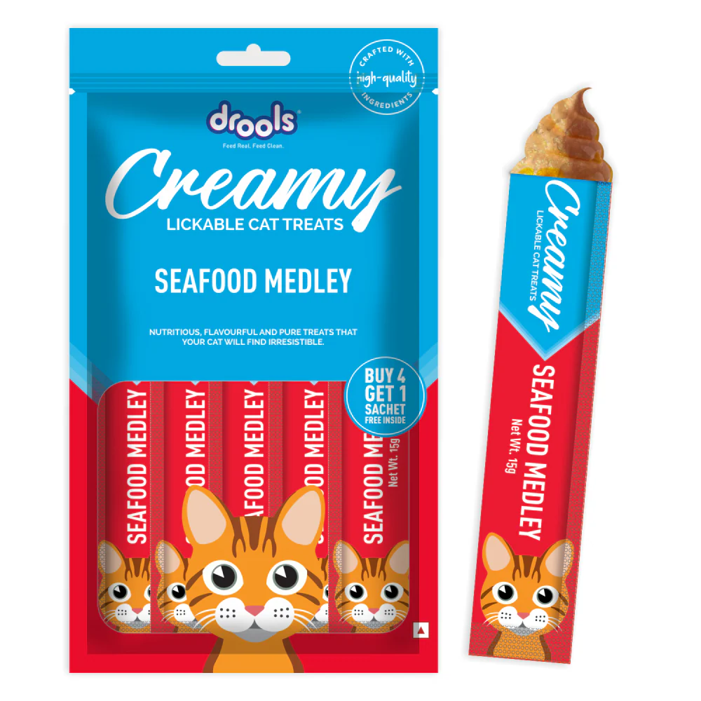 Drools Salmon & Skipjack and Seafood Medley Creamy Cat Treats Combo - Image 8
