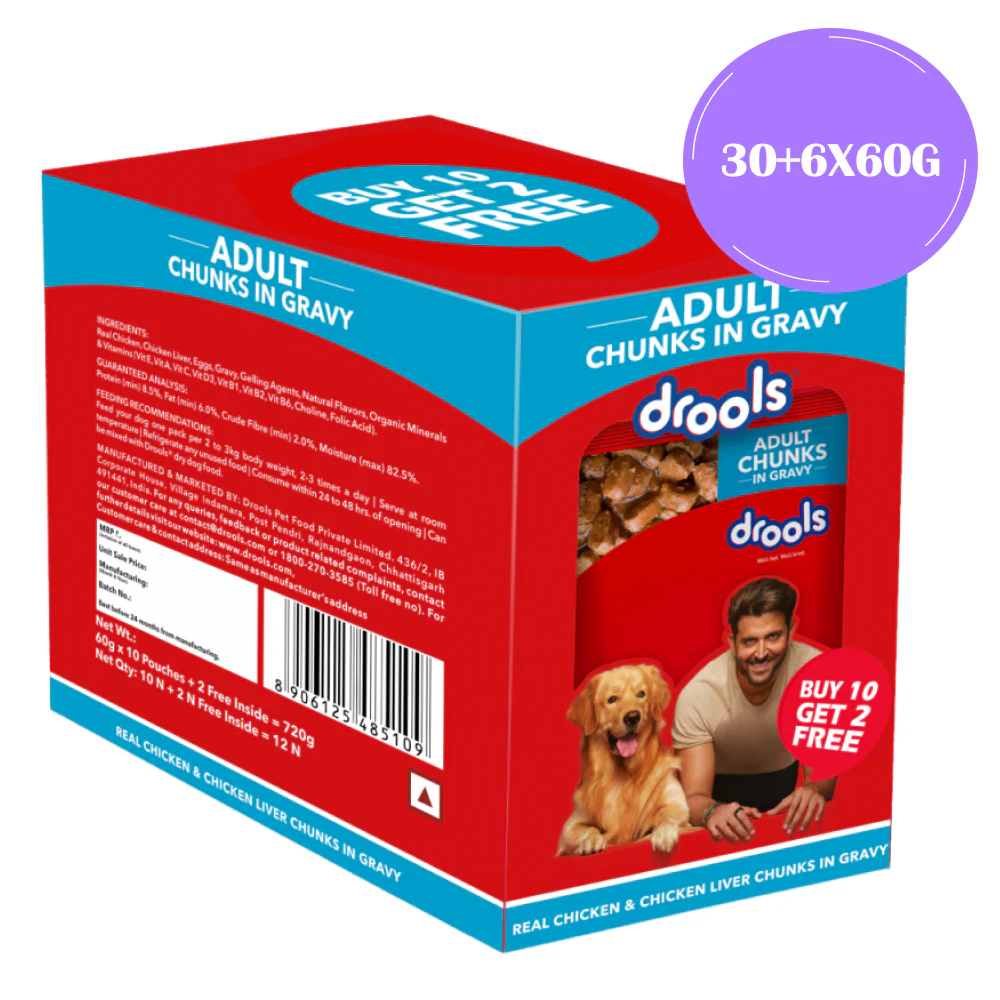 Drools Real Chicken & Chicken Liver Chunks in Gravy Adult Dog Wet Food (60g) - Image 11