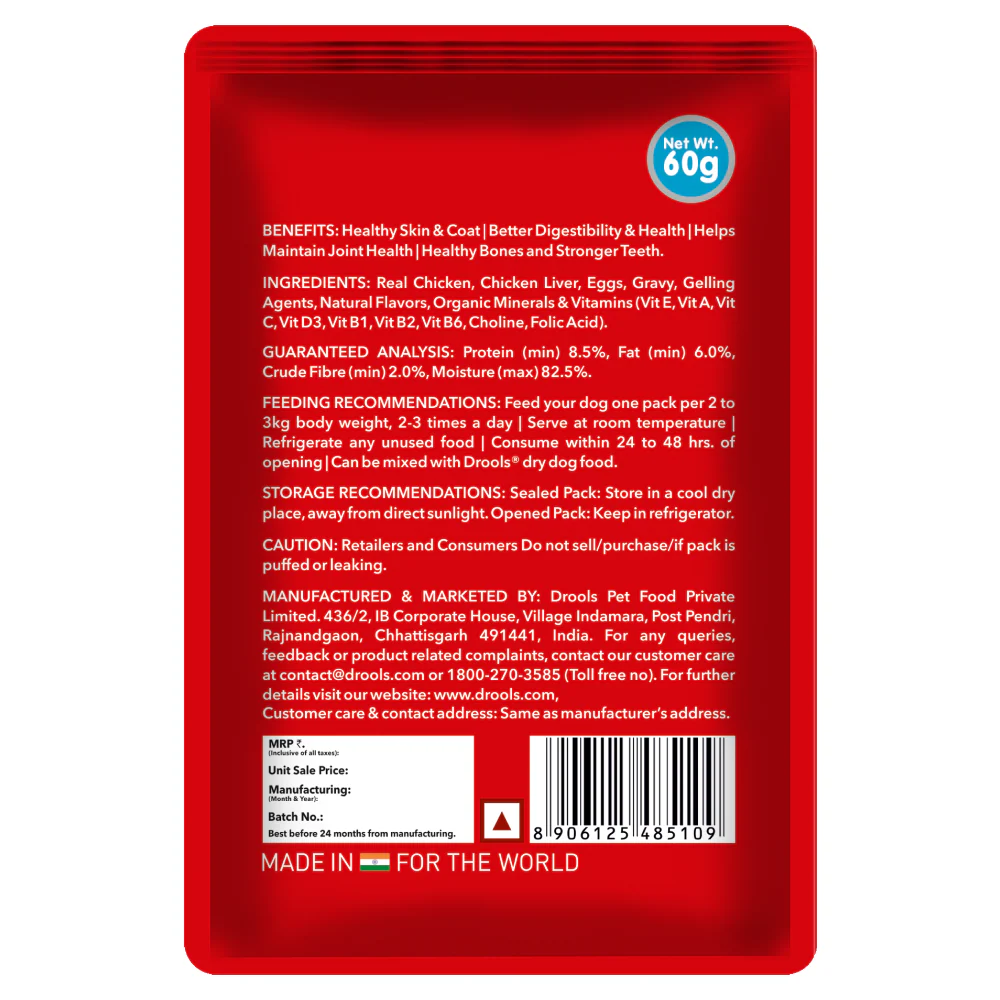 Drools Real Chicken & Chicken Liver Chunks in Gravy Adult Dog Wet Food (60g) - Image 6