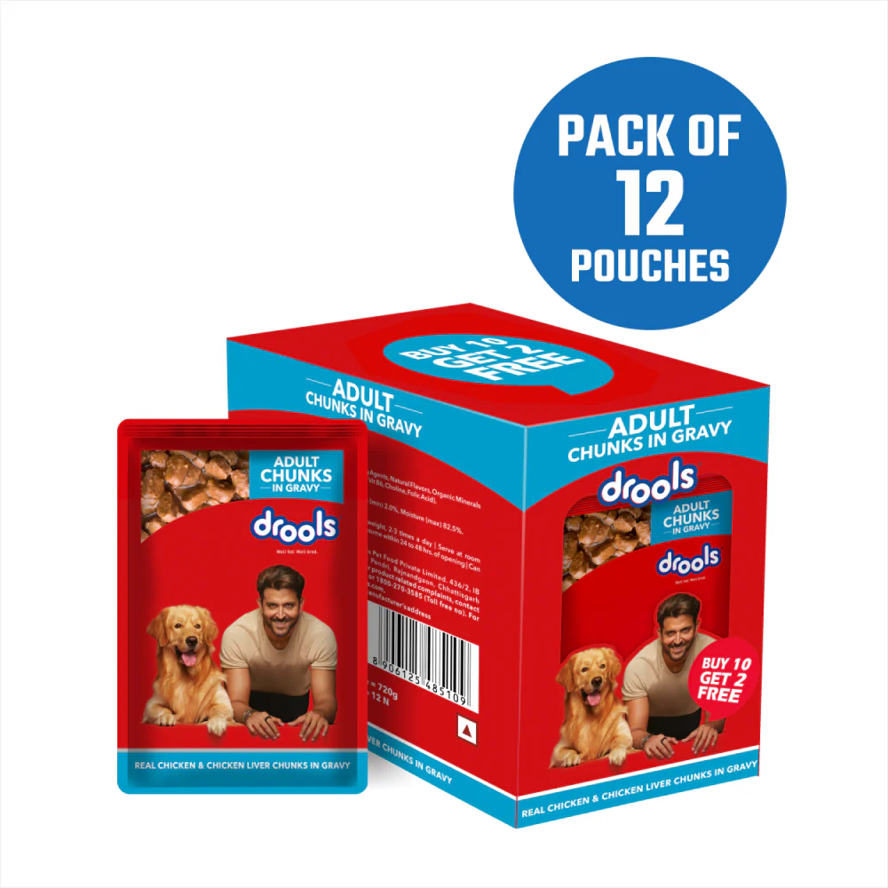 Drools Real Chicken & Chicken Liver Chunks in Gravy Adult Dog Wet Food (60g) - Image 8
