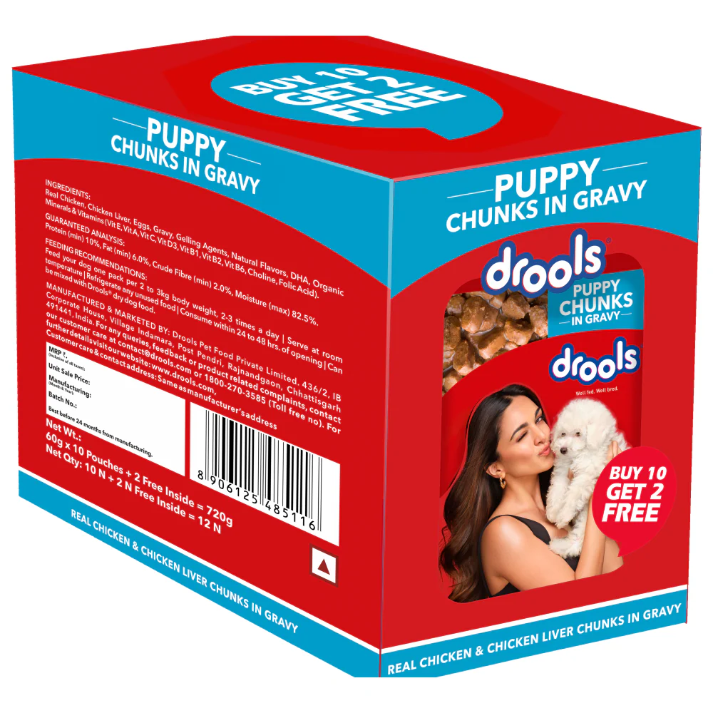 Drools Real Chicken & Chicken Liver Chunks in Gravy Puppy Dog Wet Food (60g) - Image 4
