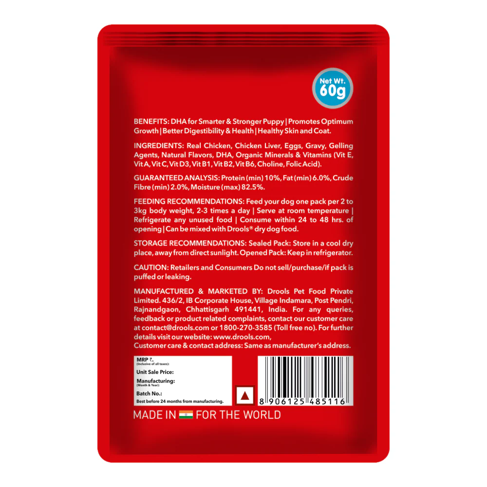 Drools Real Chicken & Chicken Liver Chunks in Gravy Puppy Dog Wet Food (60g) - Image 5