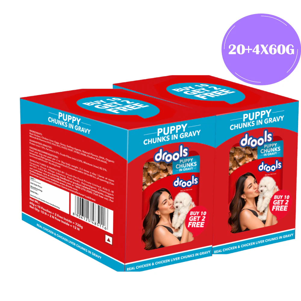 Drools Real Chicken & Chicken Liver Chunks in Gravy Puppy Dog Wet Food (60g) - Image 9