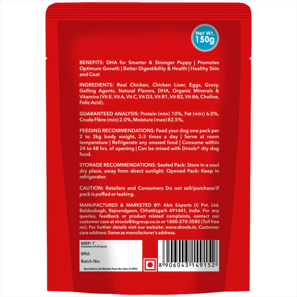 Drools Real Chicken & Chicken Liver Chunks in Gravy Puppy Dog Wet Food - Image 6