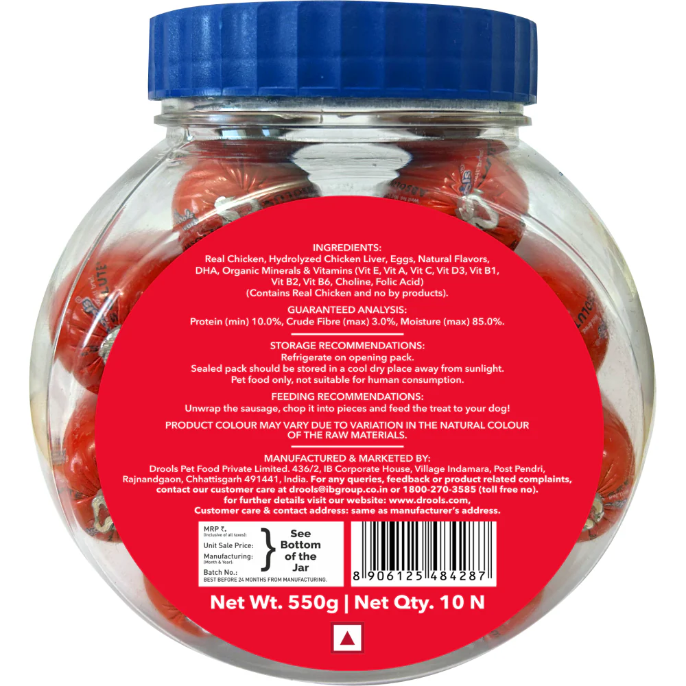 Drools Real Chicken Sausage Dog Treats (Jar) - Image 2