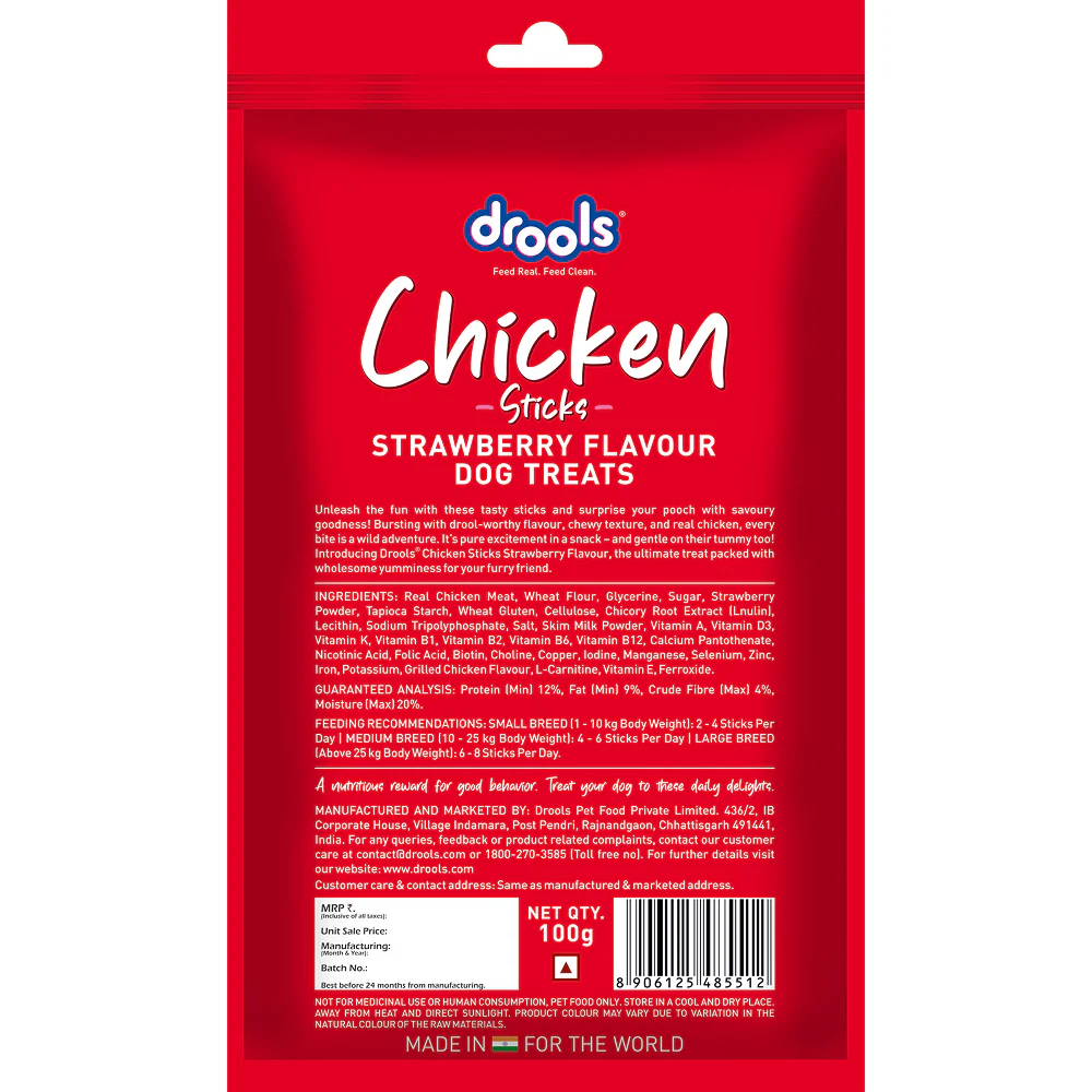 Drools Strawberry Flavour Chicken Sticks Treat for Dogs - Image 2