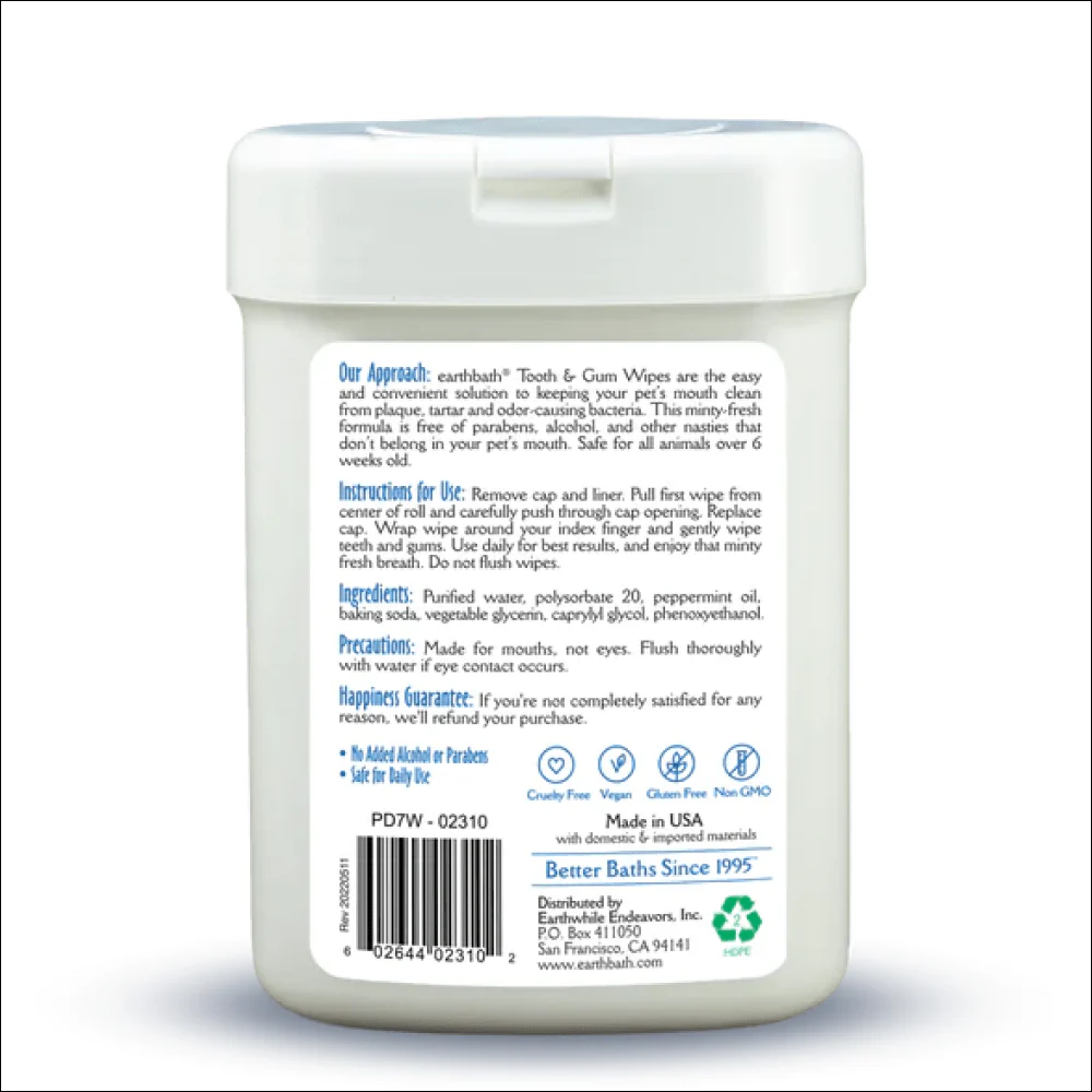 EarthBath Peppermint Flavor Tooth & Gum Wipes for Dogs and Cats - Image 2