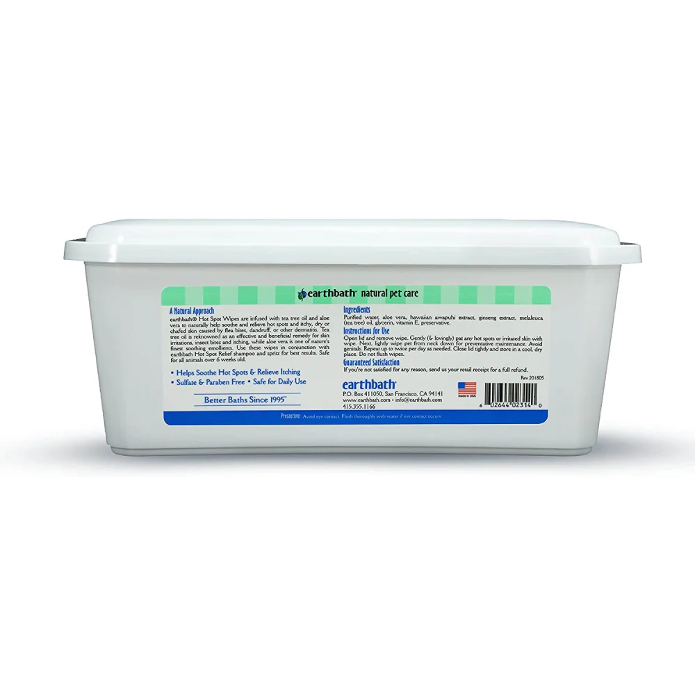 EarthBath Tea Tree & Aloe Vera Hot Spot Wipes for Dogs and Cats - Image 2
