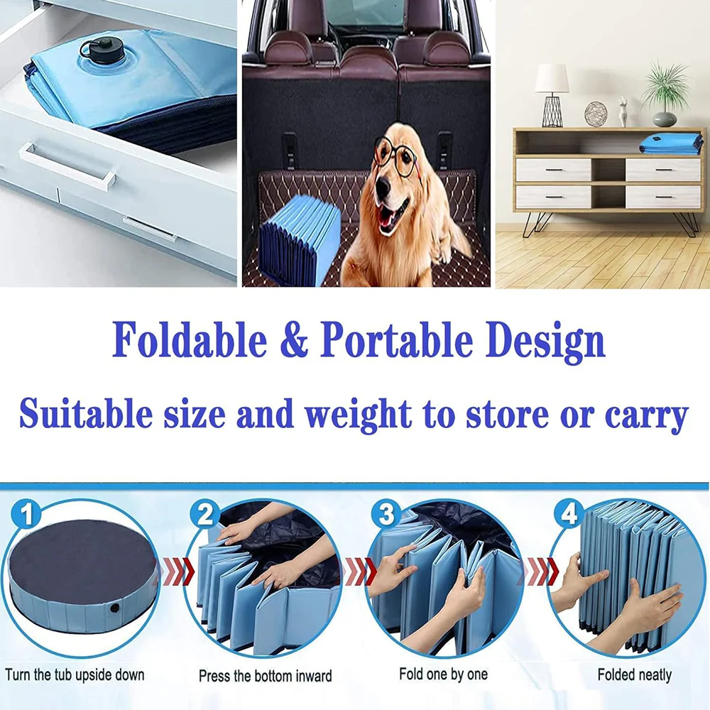 Emily Pets Foldable Non Slip Outdoor Swimming Pool for Dogs and Cats (Blue) - Image 6