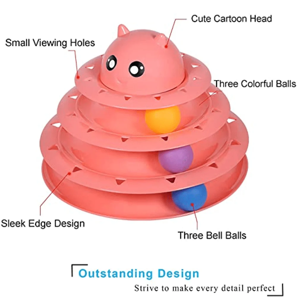 Emily Pets Roller 3 Level Turntable Cat Toy with Balls Toy for Cats (Pink) - Image 2
