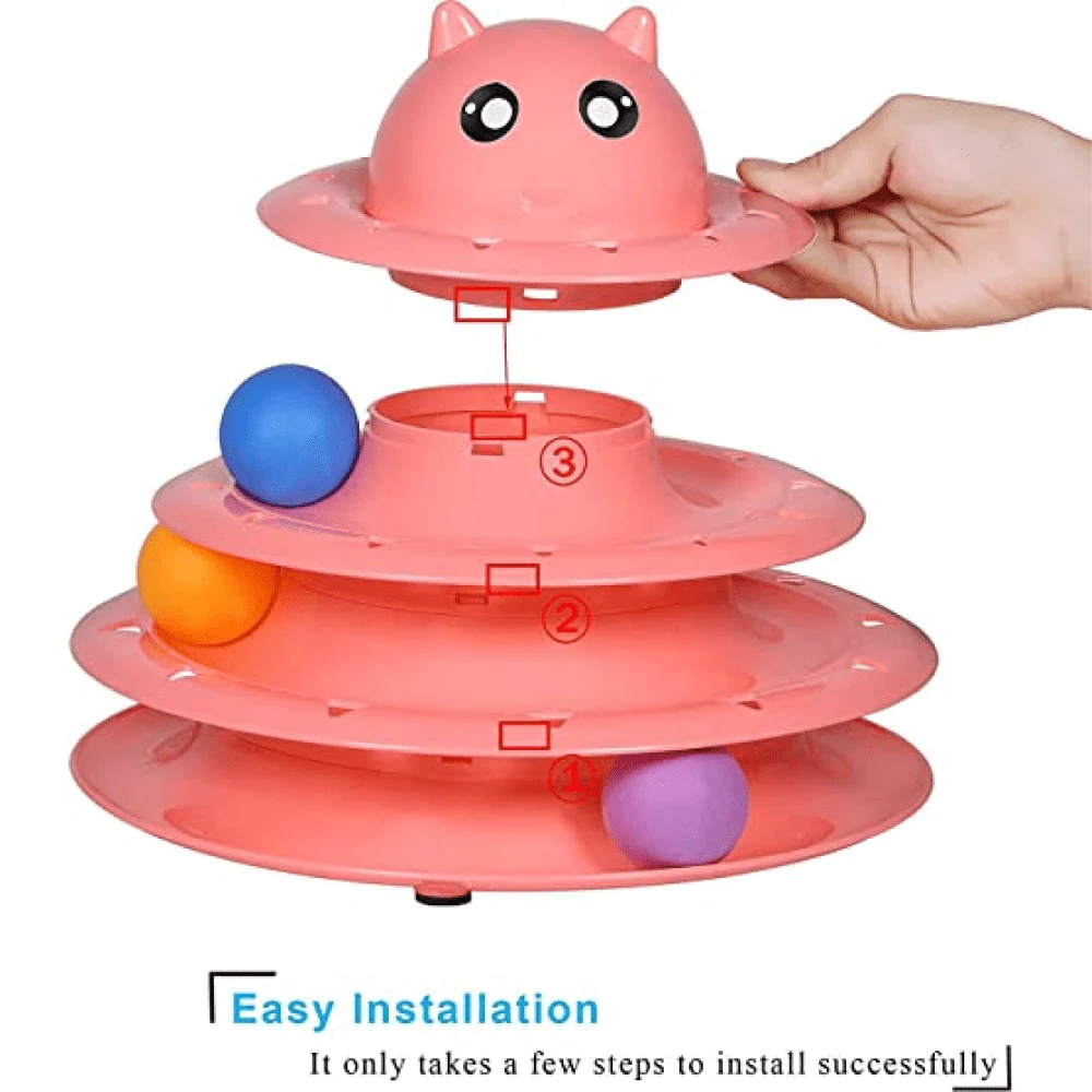 Emily Pets Roller 3 Level Turntable Cat Toy with Balls Toy for Cats (Pink) - Image 3