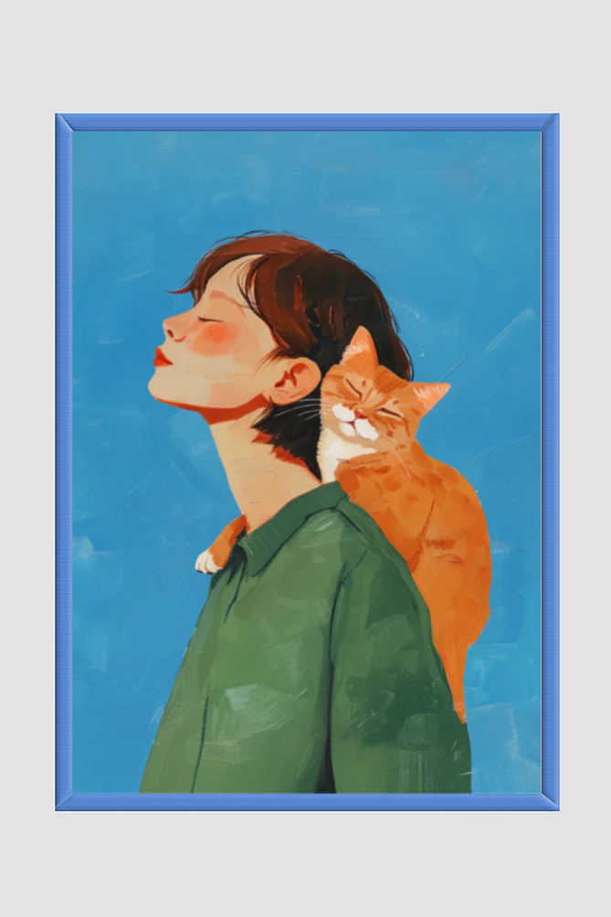 EverythingBoho Cat & Me Wall Art (Royal Blue)