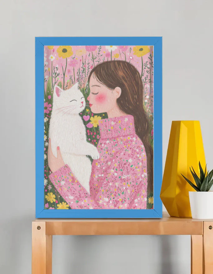 EverythingBoho Cat Mom Wall Art (Royal Blue)