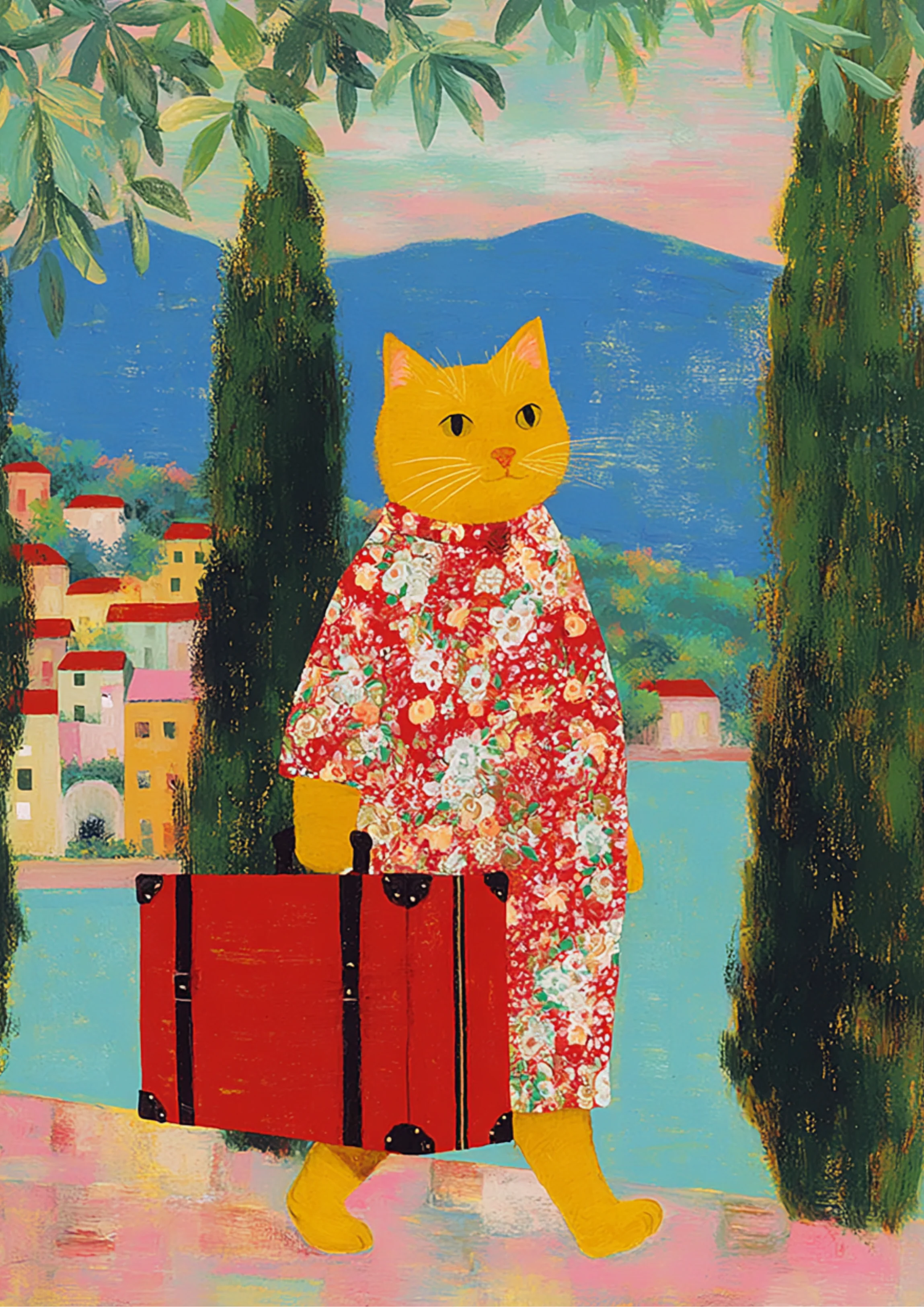EverythingBoho Cat The Traveller Framed Poster (Royal Blue) - Image 2