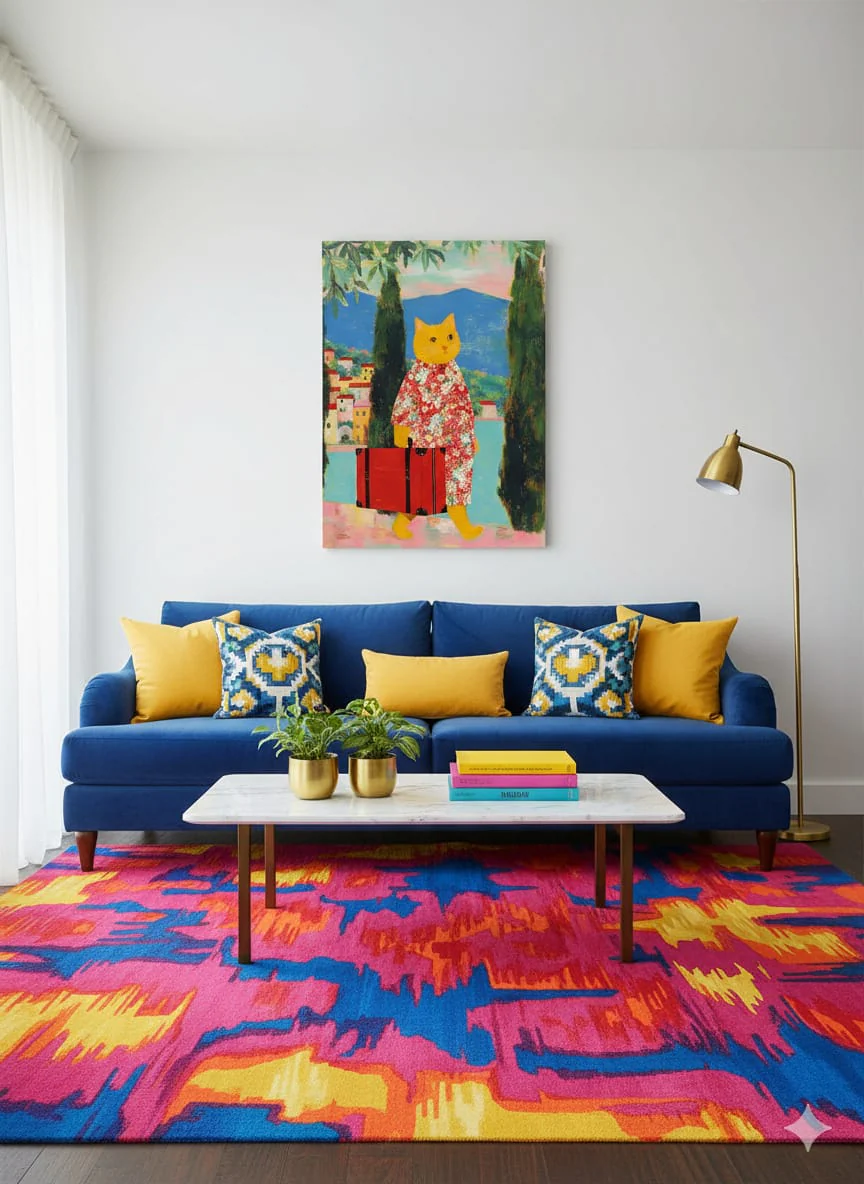 EverythingBoho Cat The Traveller Framed Poster (Royal Blue) - Image 4