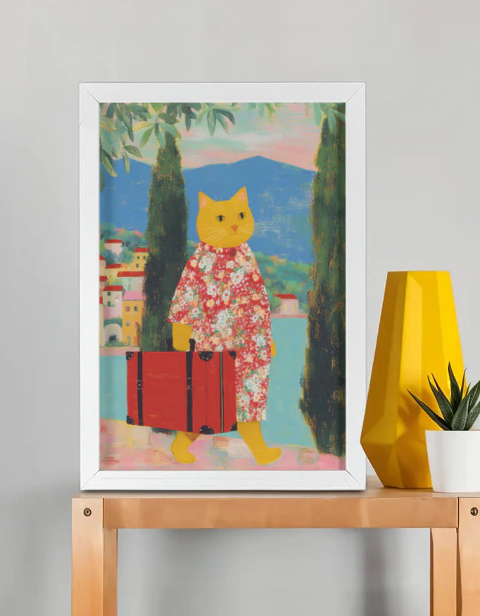 EverythingBoho Cat The Traveller Framed Poster (White) - Image 3