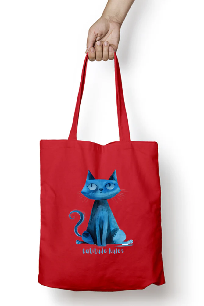 EverythingBoho Catitude Zipped Tote Bag (Red)