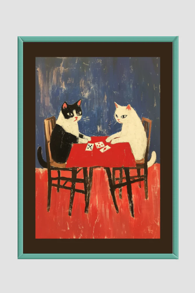 EverythingBoho Framed Art Cat Playing Cards (Bottle Green)