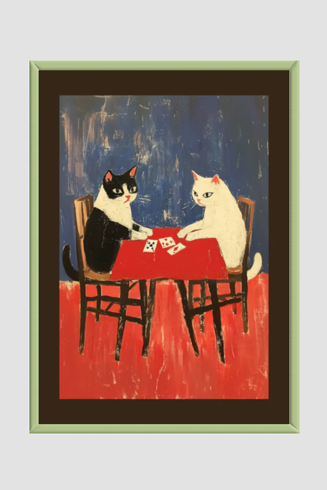 EverythingBoho Framed Art Cat Playing Cards (Olive Green)