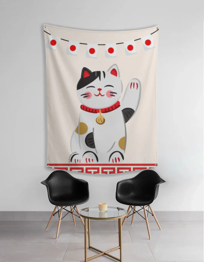 EverythingBoho Maneki Neko Good Luck Cat Japanese Tapestry Wall Art - Image 4