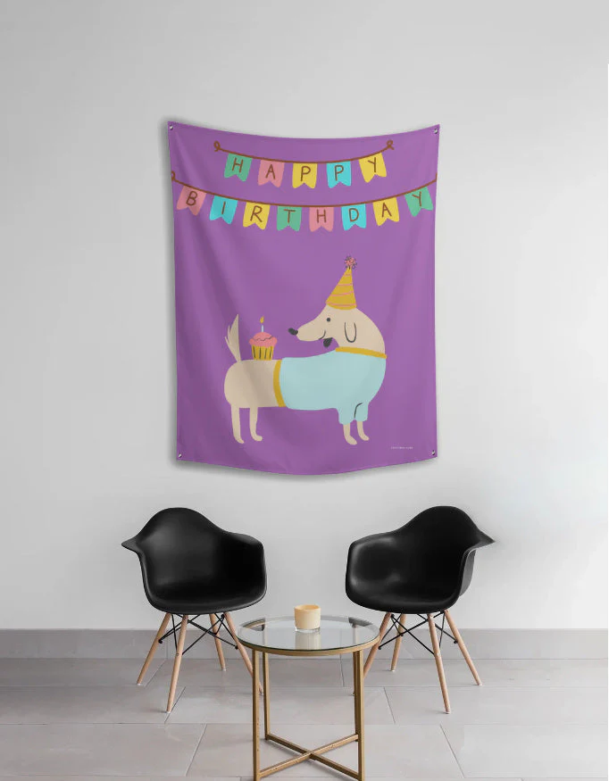 EverythingBoho Purple Paws Birthday Tapestry Wall Art