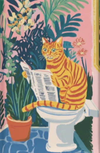 EverythingBoho The News Hungry Cat Wall Art (Bottle Green) - Image 2