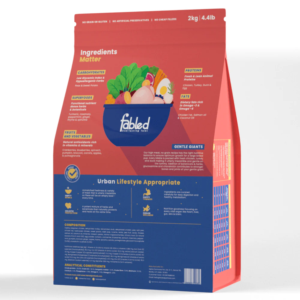 Fabled Gentle Giants Fresh Chicken Turkey and Duck Large Breed Puppy Dry Food - Image 8