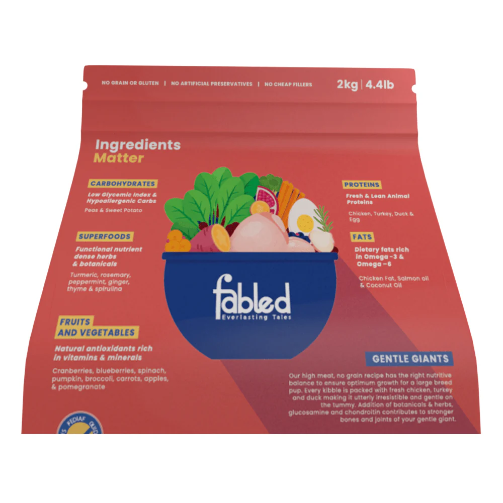 Fabled Gentle Giants Fresh Chicken Turkey and Duck Large Breed Puppy Dry Food - Image 9
