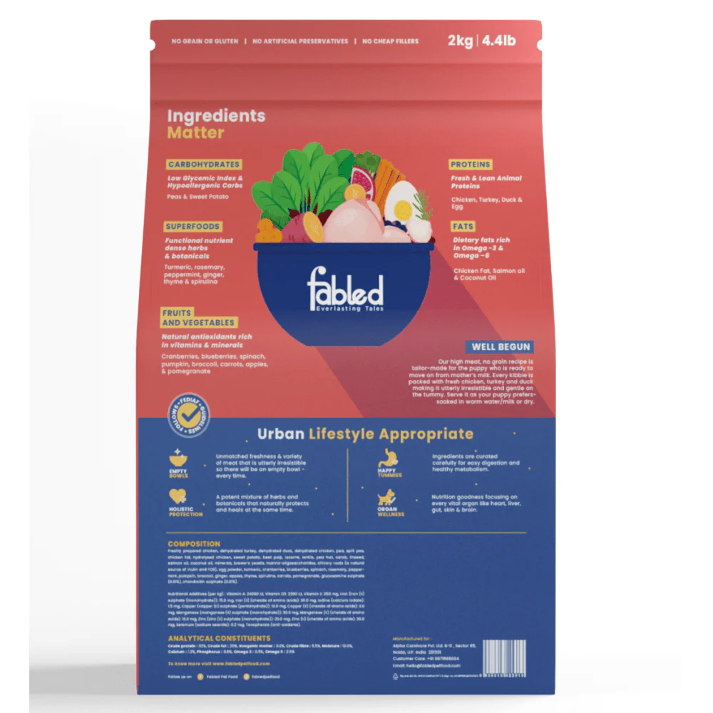 Fabled Well Begun Fresh Chicken Turkey and Duck Puppy Starter Dry Food - Image 7