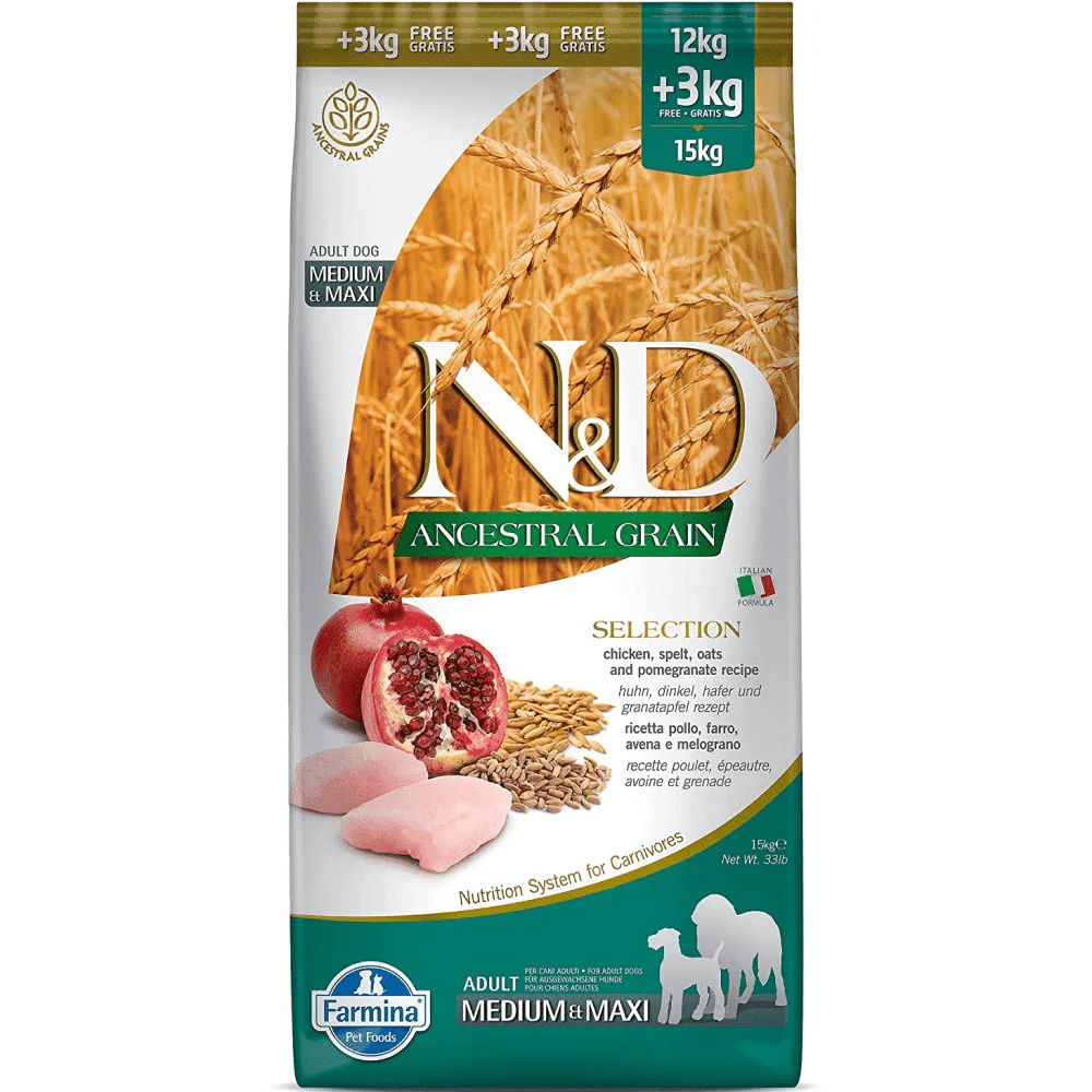 Farmina N&D Chicken & Pomegranate Ancestral Grain Selection Adult Medium Maxi Dog Dry Food - Image 2