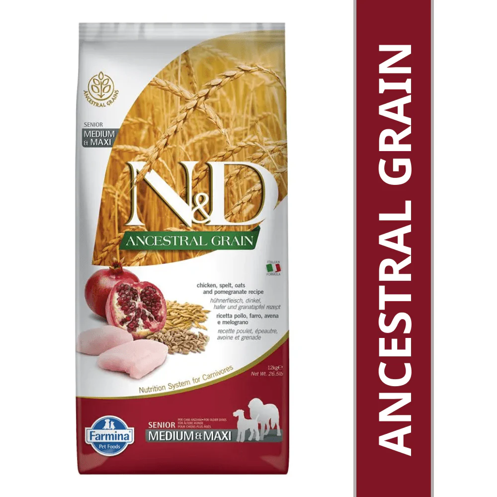 Farmina N&D Chicken & Pomegranate Ancestral Grain Senior Medium Maxi Dog Dry Food - Image 7