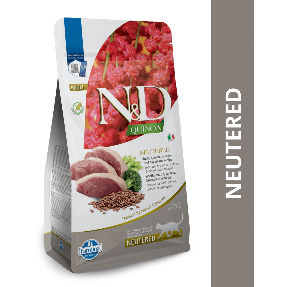 Farmina N&D Neutered Quinoa Duck, Broccoli & Asparagus Adult Cat Dry Food - Image 2