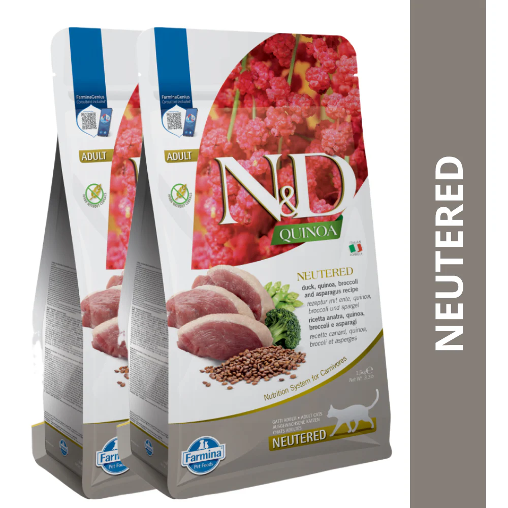 Farmina N&D Neutered Quinoa Duck, Broccoli & Asparagus Adult Cat Dry Food - Image 9