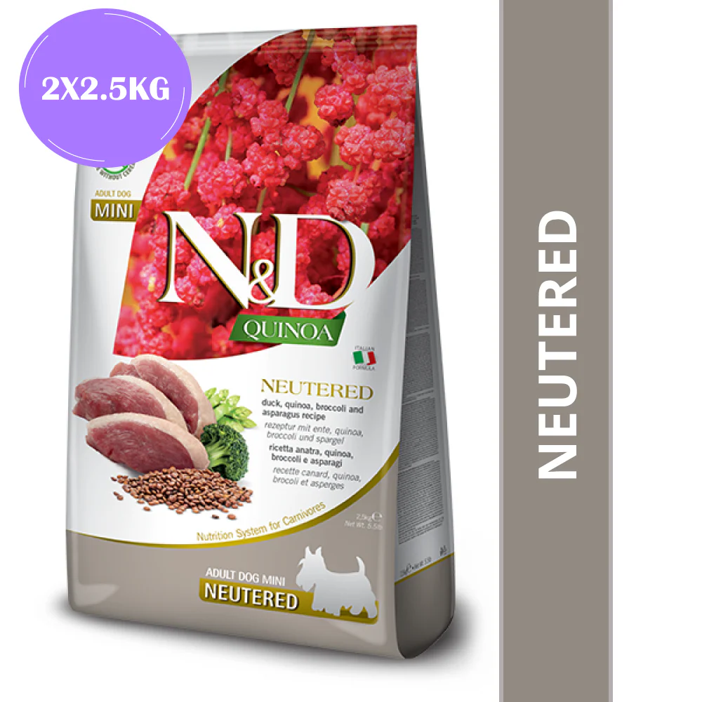Farmina N&D Neutered Quinoa Duck, Broccoli & Asparagus Adult Mini Dog Dry Food - Image 10
