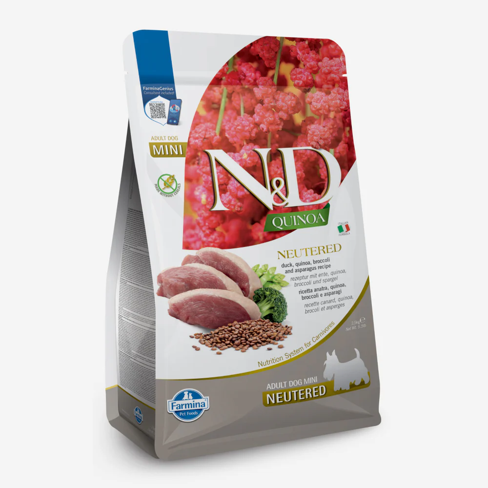 Farmina N&D Neutered Quinoa Duck, Broccoli & Asparagus Adult Mini Dog Dry Food - Image 3