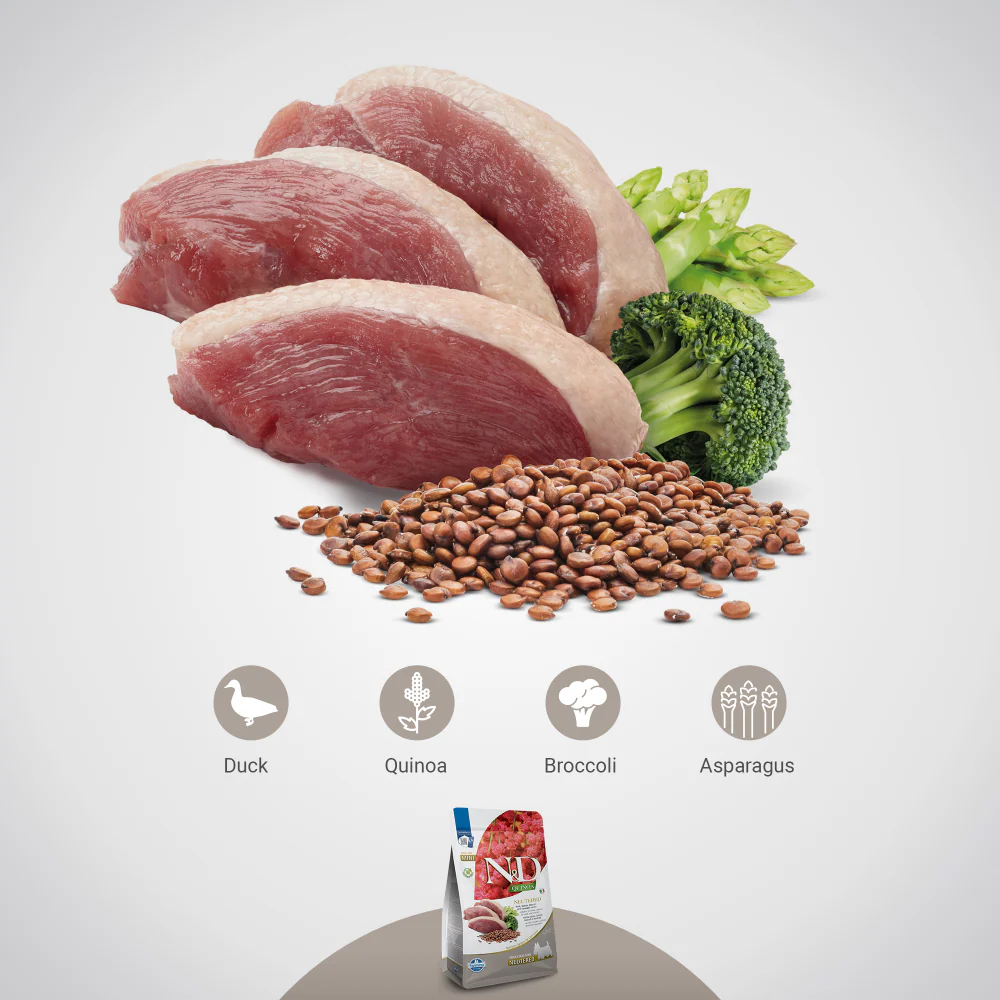 Farmina N&D Neutered Quinoa Duck, Broccoli & Asparagus Adult Mini Dog Dry Food - Image 6