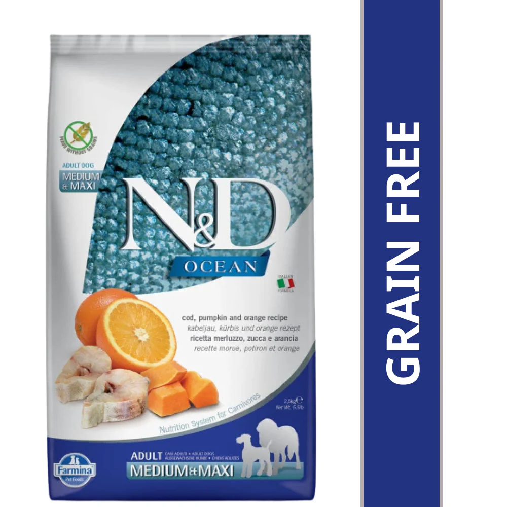 Farmina N&D Ocean Codfish Orange & Pumpkin Grain Free Adult Medium Maxi Dog Dry Food - Image 10
