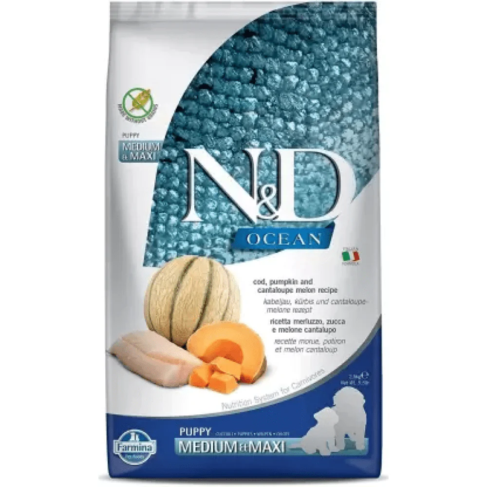 Farmina N&D Ocean Codfish Pumpkin & Cantaloupe Melon Puppy Medium & Maxi Dry Food - Image 2