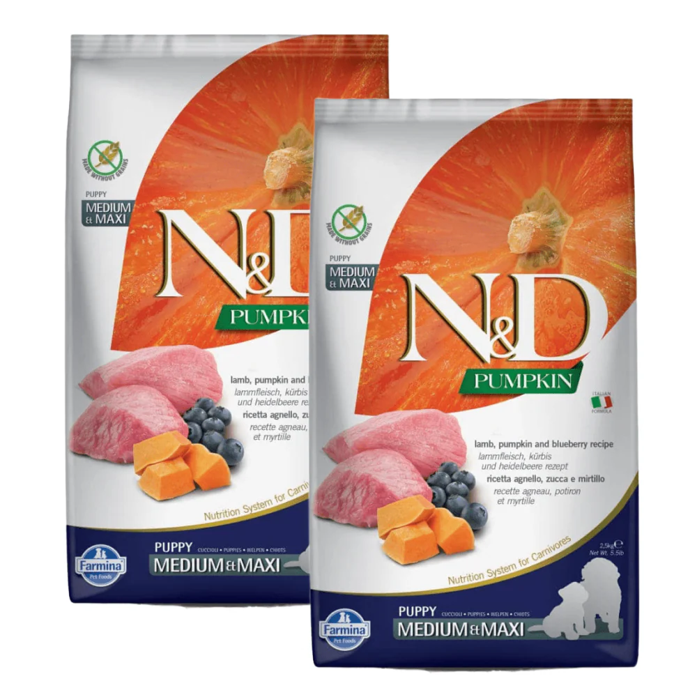 Farmina N&D Pumpkin Lamb & Blueberry Grain Free Puppy Medium Maxi Dog Dry Food - Image 10