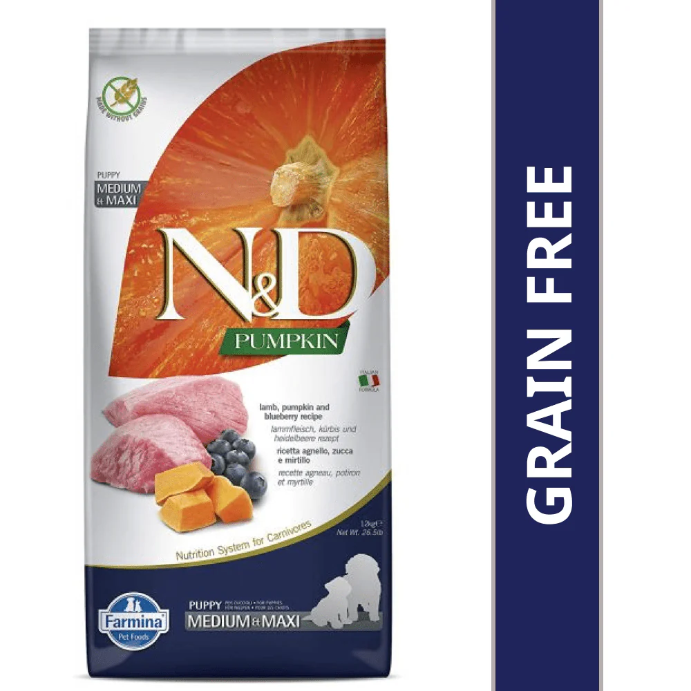 Farmina N&D Pumpkin Lamb & Blueberry Grain Free Puppy Medium Maxi Dog Dry Food - Image 9